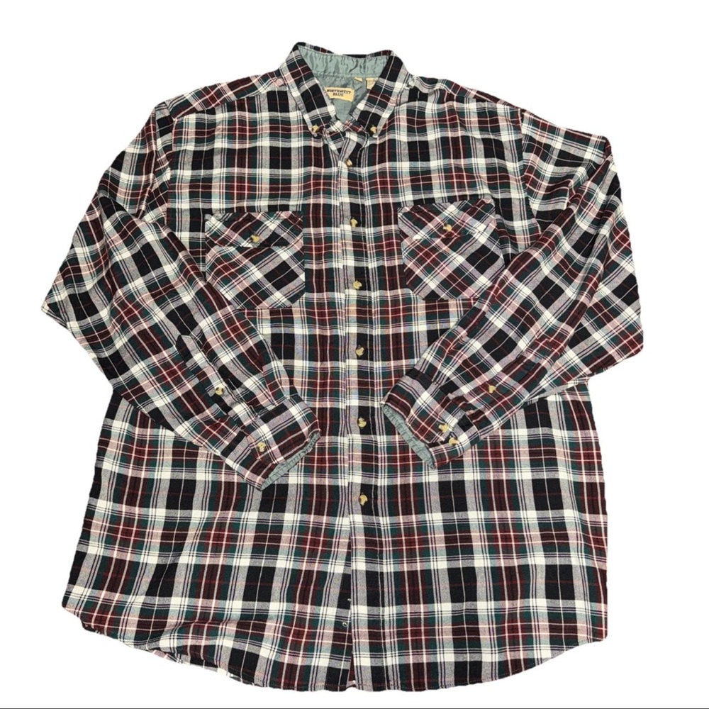 Vintage Northwest Blue Shirt‎ Mens XLT Green Red White Black Plaid / READ